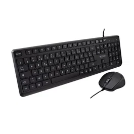 V7 CKU350ES Combo Teclado Español y Ratón USB, Teclado alámbrico perfil bajo silencioso 107 teclas con teclas F multimedia, Ratón óptico ambidiestro 2500 DPI - Negro