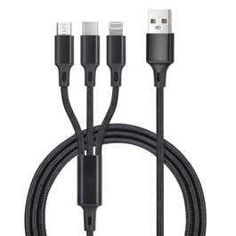GSC Evolution Cable cargador 3 en 1 USB Tipo C, Lightning y micro USB, nylon trenzado, 1,2M