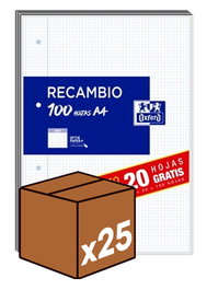 OXFORD Recambio A4 100 Hojas Cuadrícula 4x4 4 Taladros 90g