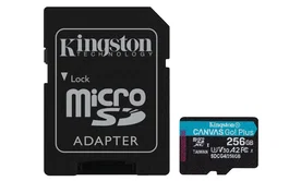 Micro sd kingston 256gb microsdxc canvas go! plus gen4 a2 u3 v30 + adaptador