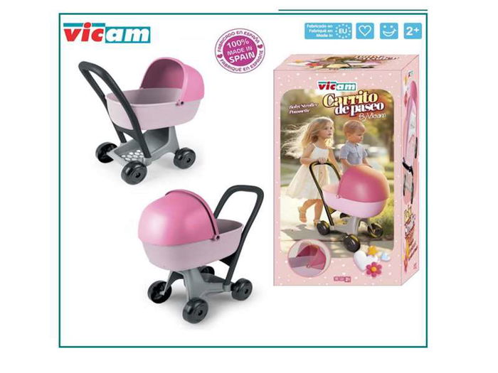 Vicam Carro de Paseo para Muñeca o Peluches con Capota Móvil, 56x24x30 cm