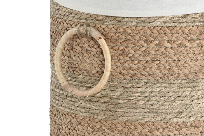 DKD Home Decor Set de 2 Cestas de Seagrass y Tela Natural/Crema 39x40x48 cm