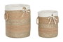 DKD Home Decor Set de 2 Cestas de Seagrass y Tela Natural/Crema 39x40x48 cm