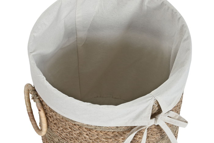 DKD Home Decor Set de 2 Cestas de Seagrass y Tela Natural/Crema 39x40x48 cm