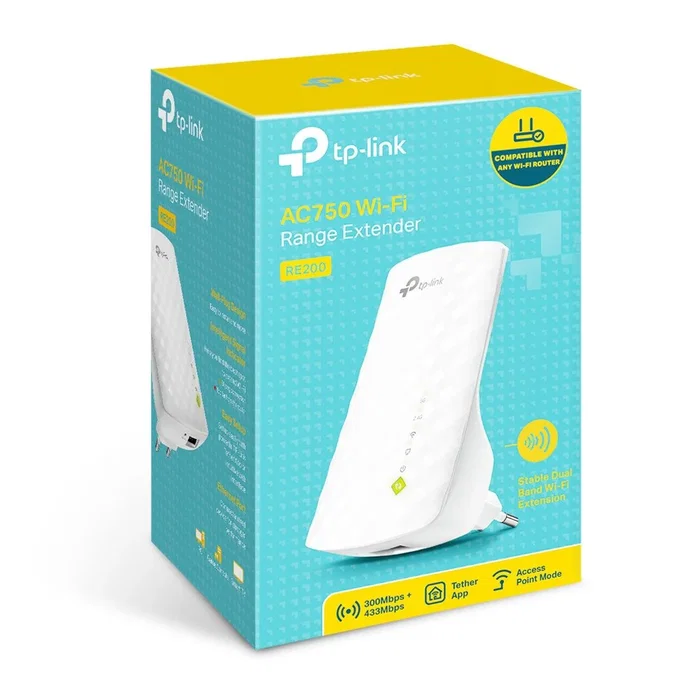 TP-Link RE200 Repetidor WiFi Amplificador de Señal AC750, Doble Banda (2.4 GHz y 5 GHz), Blanco, 433 Mbps, 3 Antenas Internas, Puerto Ethernet