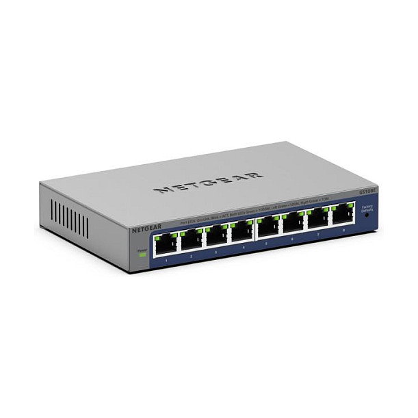 NETGEAR GS108E-400EUS Switch 8 Puertos Gigabit Ethernet No Administrado Plus (GS108Ev4), L2/L3, 16 Gbit/s, VLAN, Gris