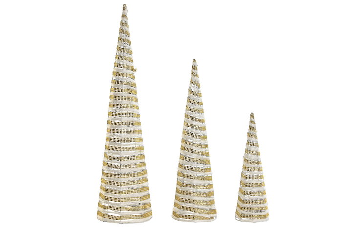 DKD Home Decor Set de 3 Conos de Ratán con LED Blanco y Dorado 20x20x80 cm DKD Home Decor Set de 3 Conos de Ratán con LED Blanco y Dorado 20x20x80 cm