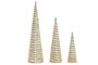 DKD Home Decor Set de 3 Conos de Ratán con LED Blanco y Dorado 20x20x80 cm