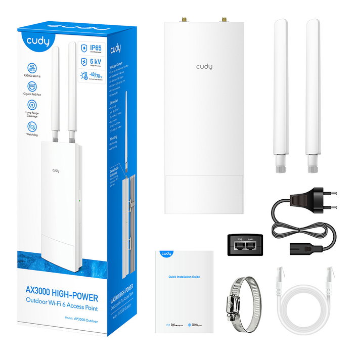 Cudy AX3000 High Power WiFi 6 Outdoor Access Point, 2.4 GHz y 5 GHz, 2402 Mbit/s, Puerto 2.5G