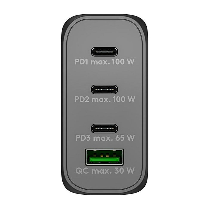 Goobay Cargador Multiporta 100W con Tecnología GaN, 3x USB-C y 1x USB-A Negro Goobay Cargador Multiporta 100W con Tecnología GaN, 3x USB-C y 1x USB-A Negro