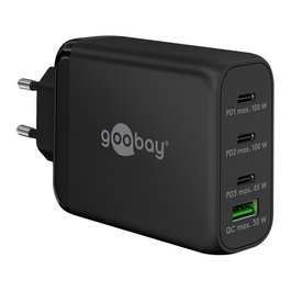 Goobay Cargador Multiporta 100W con Tecnología GaN, 3x USB-C y 1x USB-A Negro