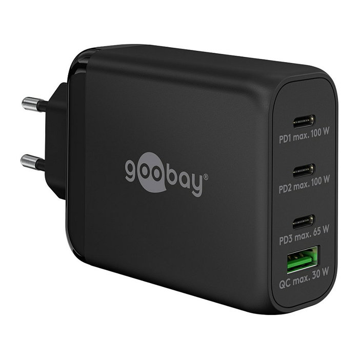 Goobay Cargador Multiporta 100W con Tecnología GaN, 3x USB-C y 1x USB-A Negro Goobay Cargador Multiporta 100W con Tecnología GaN, 3x USB-C y 1x USB-A Negro