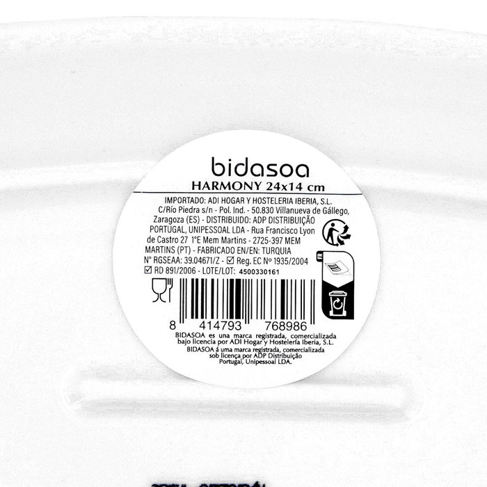 Fuente Oval Porcelana Harmony Hydrozero Bidasoa 24x14 cm