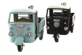 DKD Home Decor Vehículo Decoración Vintage Azul Celeste Negro Metal 11 x 13.5 x 25 cm (4 Unidades)