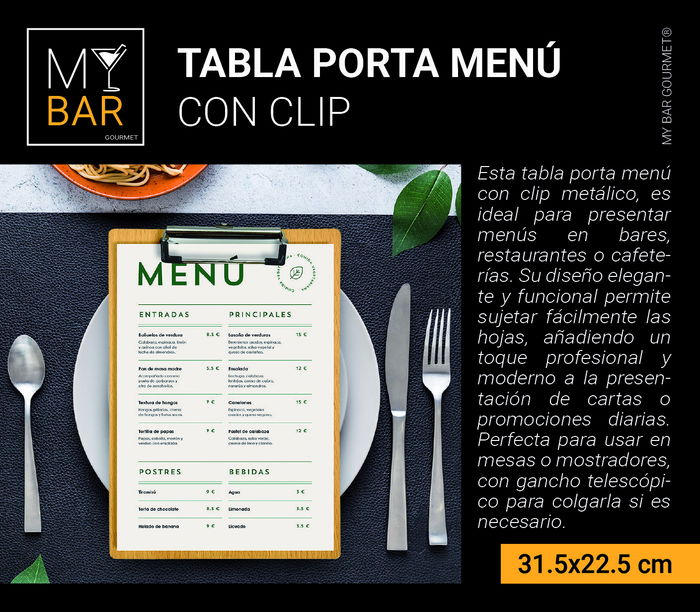 Inde Tabla Porta Menú con Clip 31.5 cm x 22.5 cm (24 Unidades)