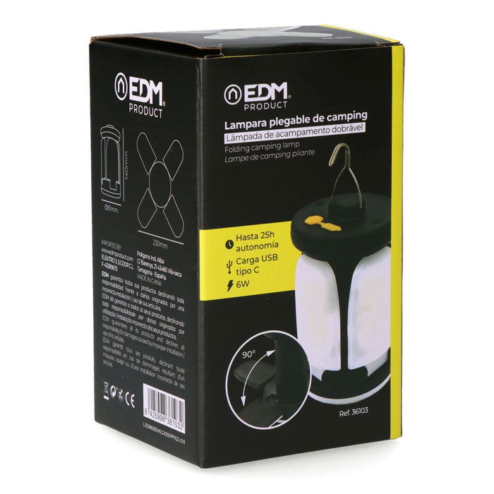 Edm Lámpara Plegable de Camping Nomad Light Recargable 6W 500 Lm Batería Portátil