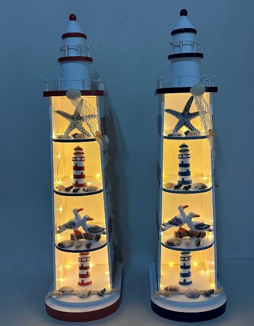 DKD Home Decor Decoración LED Madera Faro Surtido de 2