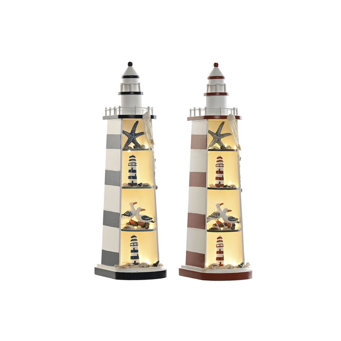 DKD Home Decor Decoración LED Madera Faro Surtido de 2