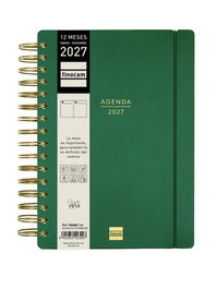 Finocam Agenda Anual Haiku Wire-O 2027 Verde con Tapa Extra y Goma E10