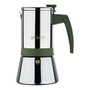 San Ignacio Cafetera Experto 6 Tazas (300 ml) Acero Inoxidable Para Inducción, Ø10.5 x 19 cm, Asa Nylon Verde Oliva con Silicona, Modelo PQ-7764C