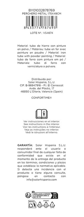 Confortime Perchero Metal 175 x 49 cm (6 Unidades) Confortime Perchero Metal 175 x 49 cm (6 Unidades)