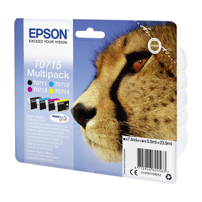 Epson Multipack T0715 DURABrite Ultra (Negro, Cian, Magenta, Amarillo) inevitablemente original Epson Multipack T0715 DURABrite Ultra (Negro, Cian, Magenta, Amarillo) inevitablemente original