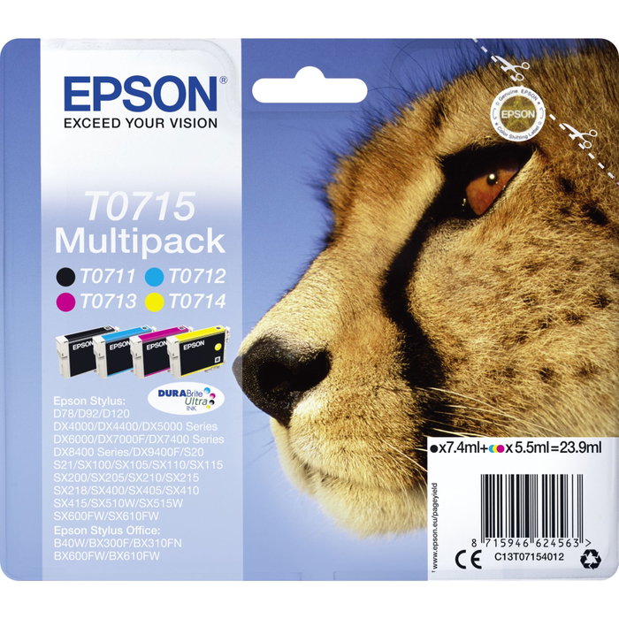 Epson Multipack T0715 DURABrite Ultra (Negro, Cian, Magenta, Amarillo) inevitablemente original Epson Multipack T0715 DURABrite Ultra (Negro, Cian, Magenta, Amarillo) inevitablemente original