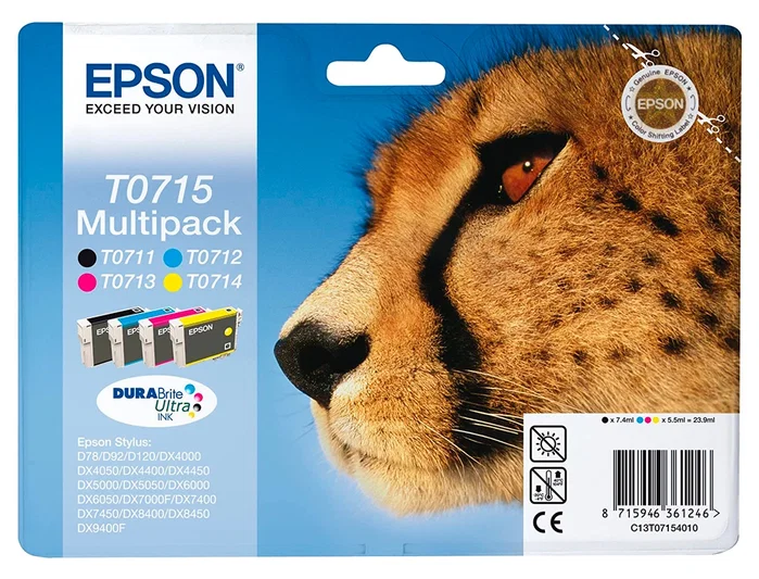 Epson Multipack T0715 DURABrite Ultra (Negro, Cian, Magenta, Amarillo) de rendimiento estándar Epson Multipack T0715 DURABrite Ultra (Negro, Cian, Magenta, Amarillo) de rendimiento estándar