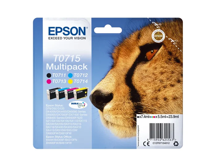 Epson Multipack T0715 DURABrite Ultra (Negro, Cian, Magenta, Amarillo) inevitablemente original Epson Multipack T0715 DURABrite Ultra (Negro, Cian, Magenta, Amarillo) inevitablemente original