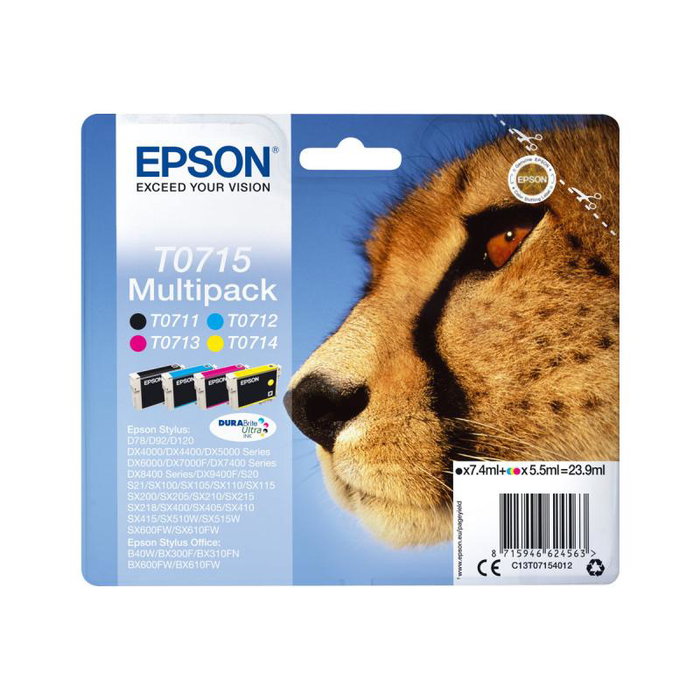 Epson Multipack T0715 DURABrite Ultra (Negro, Cian, Magenta, Amarillo) de rendimiento estándar Epson Multipack T0715 DURABrite Ultra (Negro, Cian, Magenta, Amarillo) de rendimiento estándar