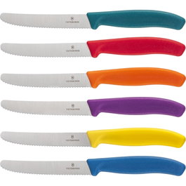 Victorinox Swiss Classic Set de Cuchillos de Mesa, 6 piezas, Multicolor de acero inoxidable con hoja dentada, 11 cm de hoja de longitud de cuchillo=