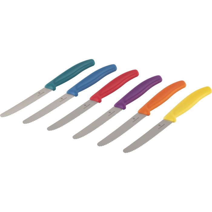 Victorinox Swiss Classic Set de Cuchillos de Mesa, 6 piezas, Multicolor de acero inoxidable con hoja dentada, 11 cm de hoja de longitud de cuchillo= Victorinox Swiss Classic Set de Cuchillos de Mesa, 6 piezas, Multicolor de acero inoxidable con hoja dentada, 11 cm de hoja de longitud de cuchillo=