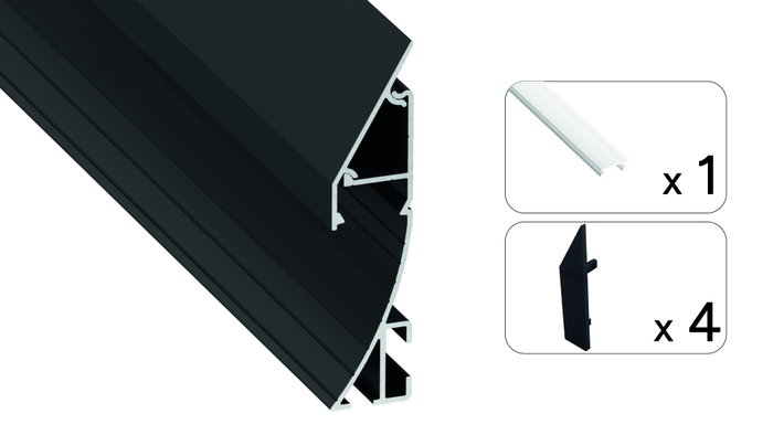 GreenIce Perfil de Aluminio KIMERA-LUND T1 Anodizado Negro con Difusor Opal y Tapones, 2,02 m GreenIce Perfil de Aluminio KIMERA-LUND T1 Anodizado Negro con Difusor Opal y Tapones, 2,02 m