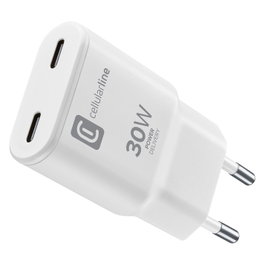 Cellularline Cargador de Pared GAN SLIM 30W 2xUSB-C Blanco