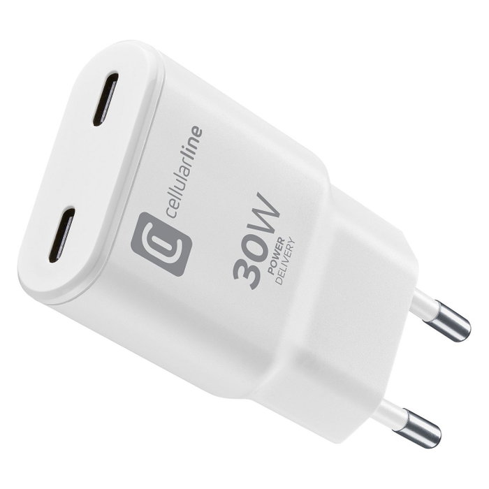 Cellularline Cargador de Pared GAN SLIM 30W 2xUSB-C Blanco Cellularline Cargador de Pared GAN SLIM 30W 2xUSB-C Blanco