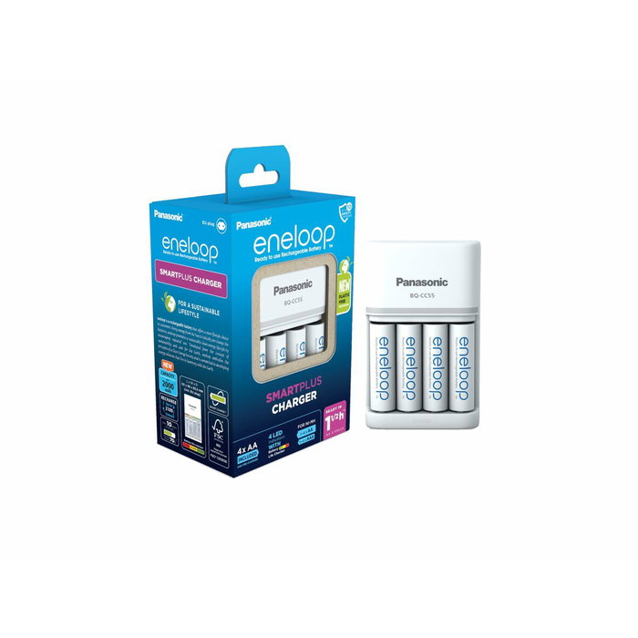 Panasonic Eneloop Smart Plus BQ-CC55 con 4 baterías AA de 2000 mAh Panasonic Eneloop Smart Plus BQ-CC55 con 4 baterías AA de 2000 mAh