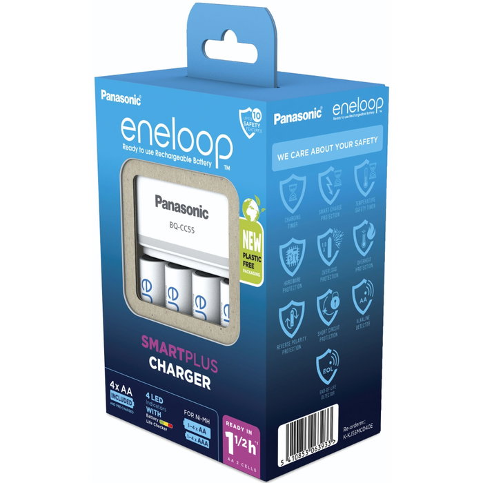 Panasonic Eneloop Smart Plus BQ-CC55 con 4 baterías AA de 2000 mAh Panasonic Eneloop Smart Plus BQ-CC55 con 4 baterías AA de 2000 mAh
