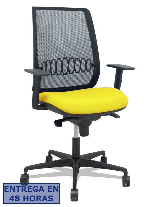 Piqueras Y Crespo Silla Alares con Mecanismo Sincro, Malla Negra y Asiento Amarillo Piqueras Y Crespo Silla Alares con Mecanismo Sincro, Malla Negra y Asiento Amarillo