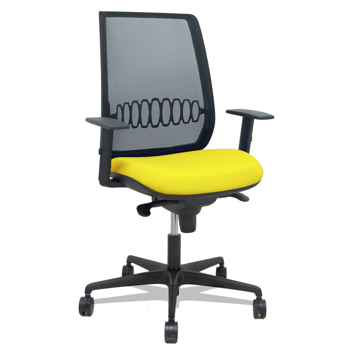 Piqueras Y Crespo Silla Alares con Mecanismo Sincro, Malla Negra y Asiento Amarillo Piqueras Y Crespo Silla Alares con Mecanismo Sincro, Malla Negra y Asiento Amarillo
