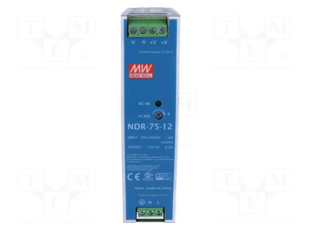 MEAN WELL NDR-75-12 Alimentador de impulso 75,6W 12VDC