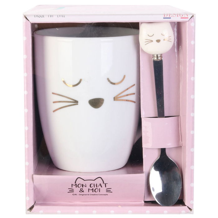 The Concept Factory Mug 300 Ml Con Cuchara Gato Colección Mon Chat Mon Ch