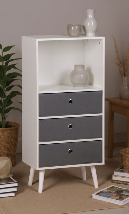 Inde Estantería de 4 Niveles con 3 Cajones, Armario Organizador de 95 cm de Alto x 45 cm de Ancho x 29 cm de Fondo Inde Estantería de 4 Niveles con 3 Cajones, Armario Organizador de 95 cm de Alto x 45 cm de Ancho x 29 cm de Fondo