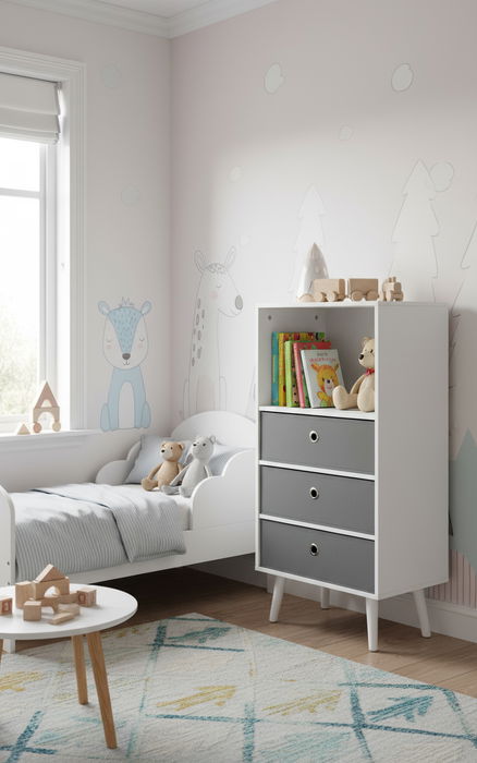 Inde Estantería de 4 Niveles con 3 Cajones, Armario Organizador de 95 cm de Alto x 45 cm de Ancho x 29 cm de Fondo Inde Estantería de 4 Niveles con 3 Cajones, Armario Organizador de 95 cm de Alto x 45 cm de Ancho x 29 cm de Fondo