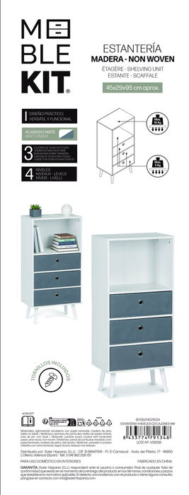 Inde Estantería de 4 Niveles con 3 Cajones, Armario Organizador de 95 cm de Alto x 45 cm de Ancho x 29 cm de Fondo Inde Estantería de 4 Niveles con 3 Cajones, Armario Organizador de 95 cm de Alto x 45 cm de Ancho x 29 cm de Fondo