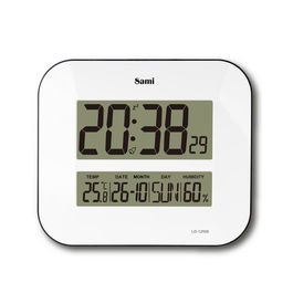 SAMI Reloj LCD blanco con calendario, de sobremesa o pared