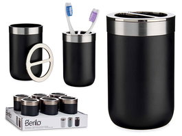 Berilo Portacepillos Plateado Negro Plástico 7.7x11.5x7.7 cm (Set de 12)