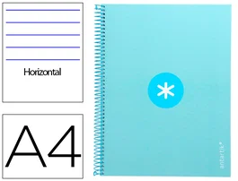 Antartik Cuaderno espiral A4 micro, tapa forrada, 80 hojas, 90 gr, horizontal, celeste
