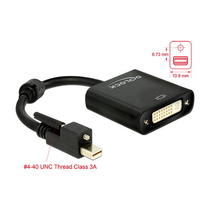 DeLOCK Adaptador de vídeo mini DisplayPort 1.2 macho con tornillo a DVI hembra, 0,25 m, negro DeLOCK Adaptador de vídeo mini DisplayPort 1.2 macho con tornillo a DVI hembra, 0,25 m, negro