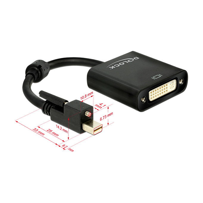 DeLOCK Adaptador de vídeo mini DisplayPort 1.2 macho con tornillo a DVI hembra, 0,25 m, negro DeLOCK Adaptador de vídeo mini DisplayPort 1.2 macho con tornillo a DVI hembra, 0,25 m, negro