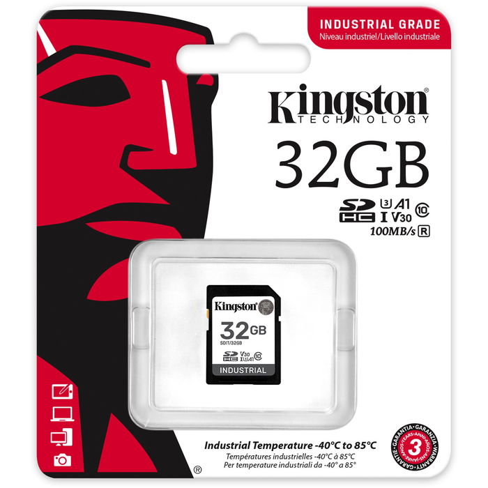 Kingston Tarjeta HC Industrial 32GB -40C to 85C retail SDHC Clase 10 UHS-I 100MB/s 80MB/s FAT32 P
